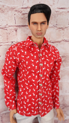 Fastened on snaps shirt No 7 flower print  for Kinsman 17" male doll
