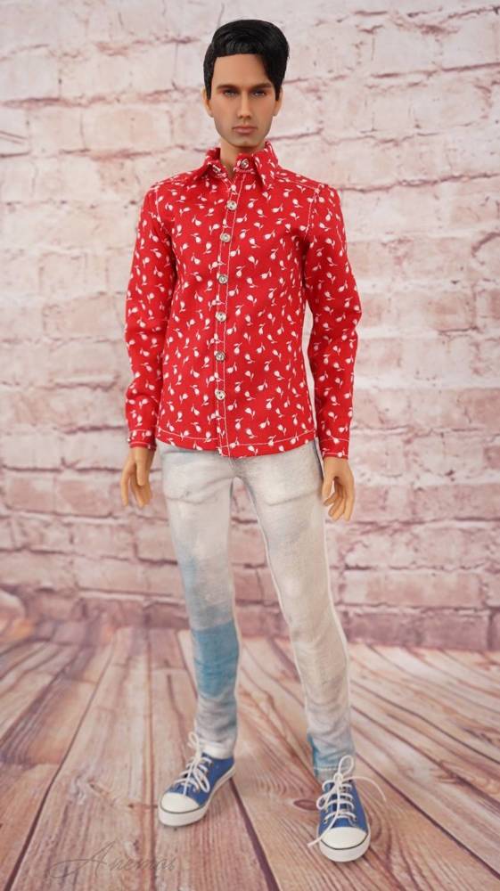  Fastened on snaps shirt No 7 flower print  for Kinsman 17" male doll